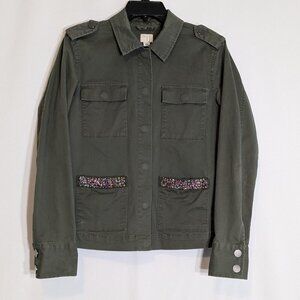 A NEW DAY Olive Army Green Casual Cotton Long Sleeve Snap Bling Jacket; Size M